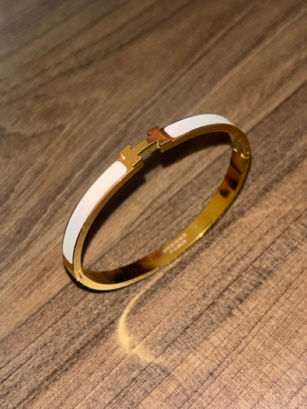 Hermès Clic Clac H Bracelet in White Enamel & Gold